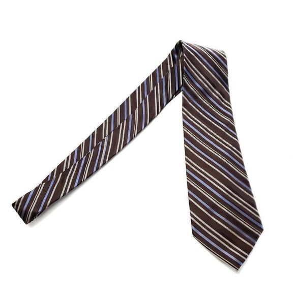 DKNY Brown Striped Woven Silk Tie - Picture 6 of 6